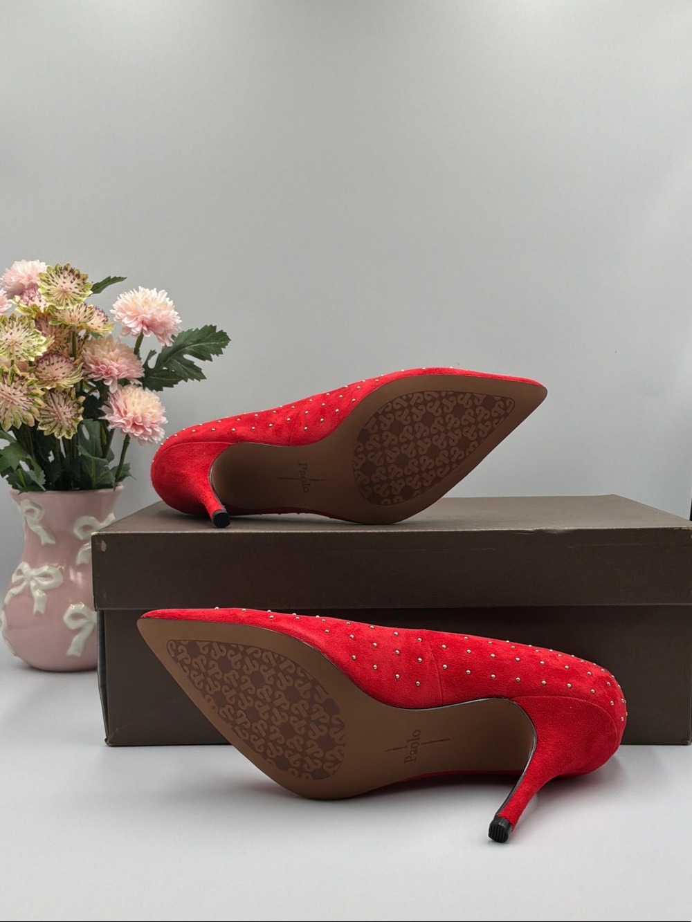 Paolo Red Studded Pointed-Toe Stilettos - Picture 3 of 6